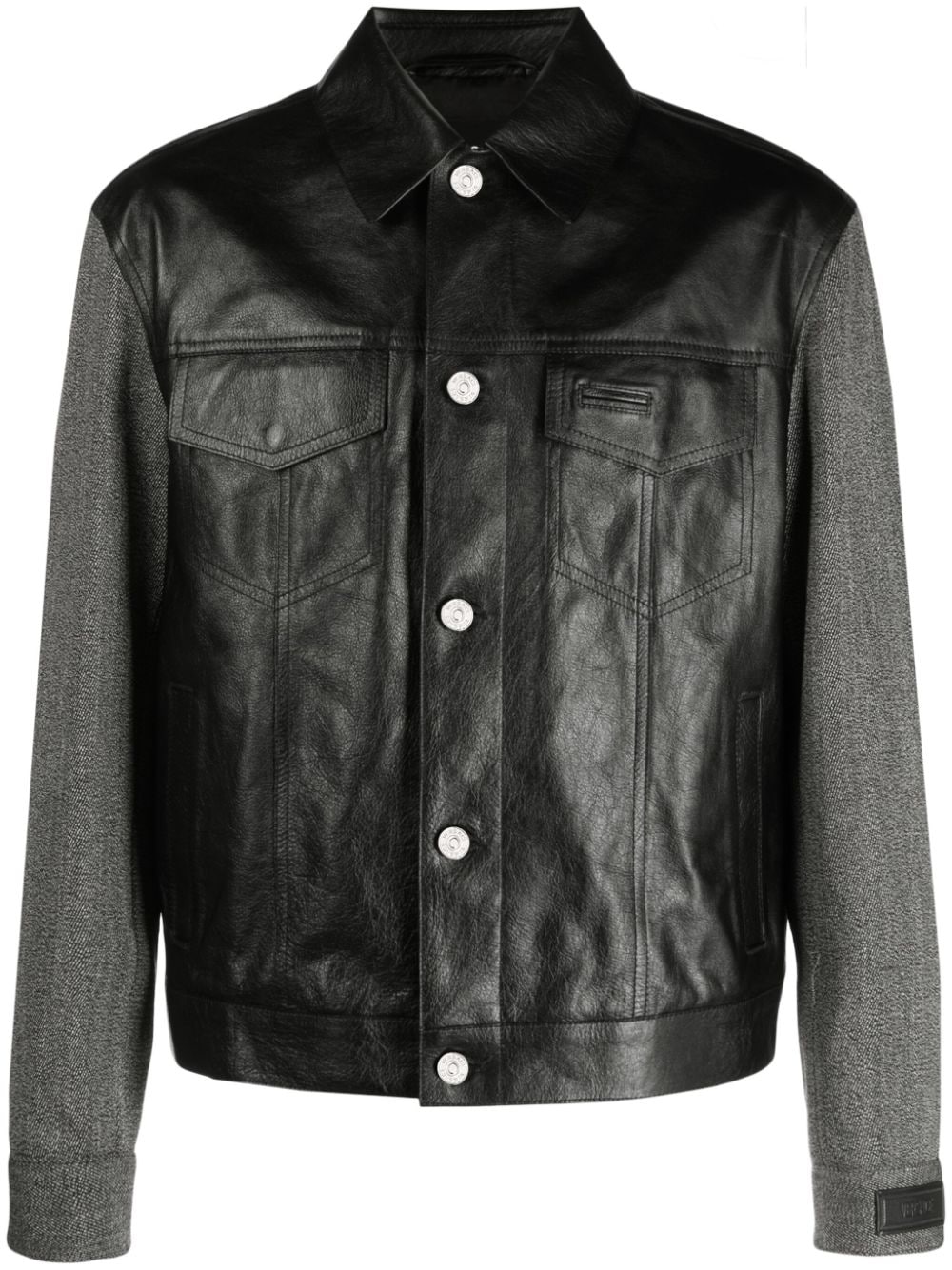 Versace panelled button-down leather jacket - Black von Versace