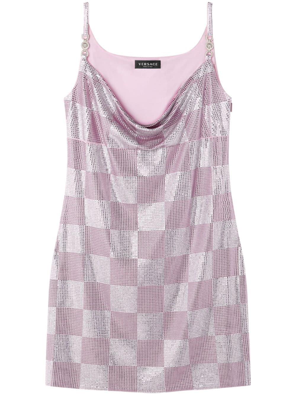 Versace rhinestone checked minidress - Pink von Versace