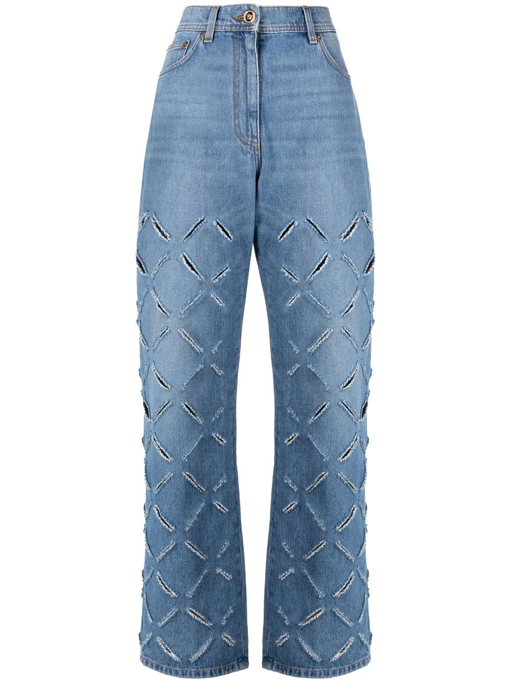 Versace rip-detailed straight-leg jeans - Blue von Versace