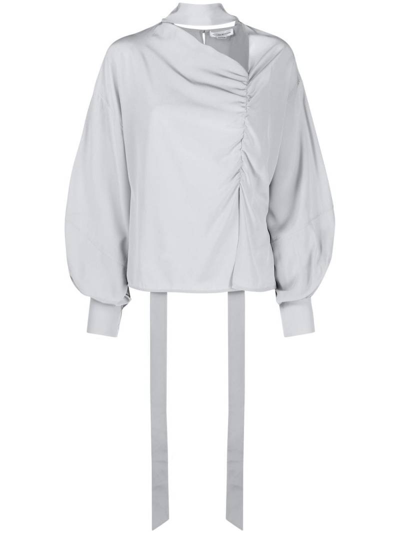 Victoria Beckham boat-neck puff-sleeved blouse - Grey von Victoria Beckham