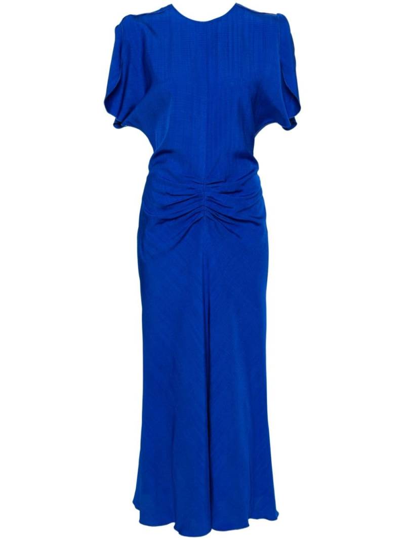 Victoria Beckham gathered-detailed textured midi dress - Blue von Victoria Beckham