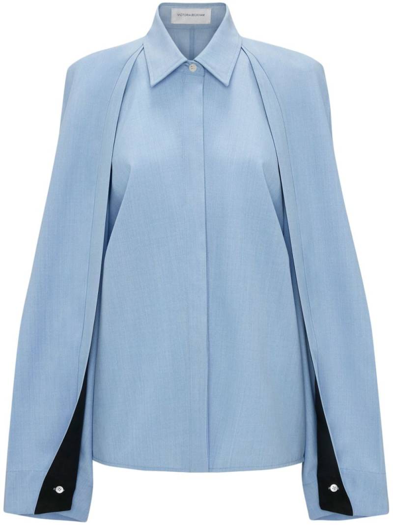 Victoria Beckham pleat-detail raglan shirt - Blue von Victoria Beckham