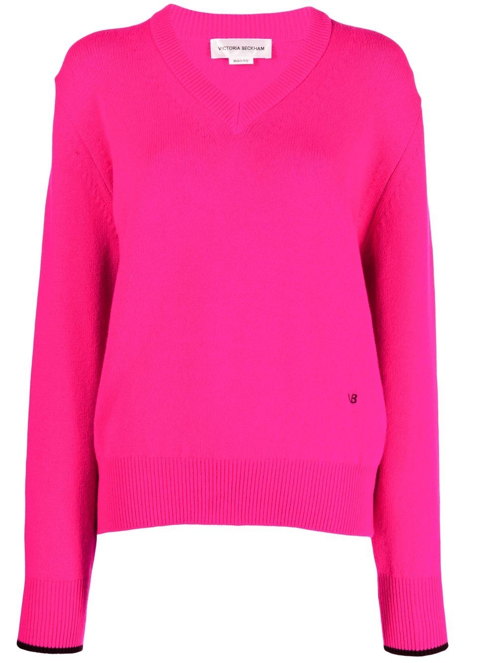 Victoria Beckham logo-embroidered V-neck jumper - Pink von Victoria Beckham