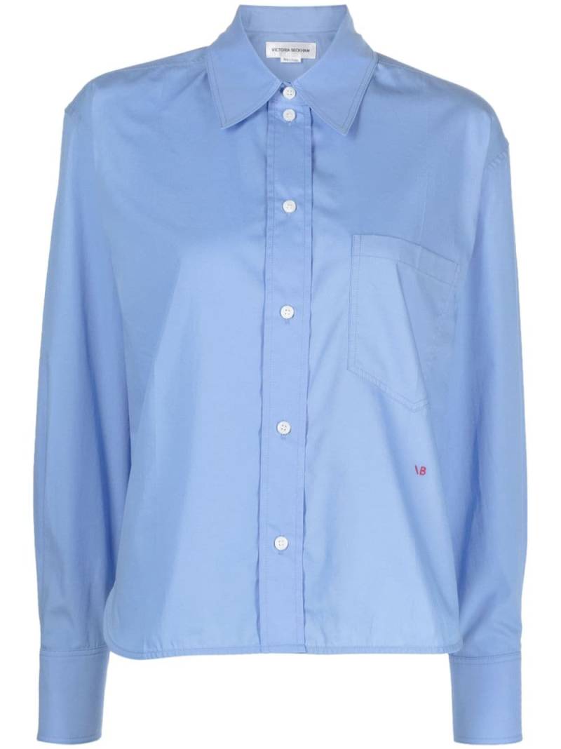 Victoria Beckham logo-embroidered cotton shirt - Blue von Victoria Beckham