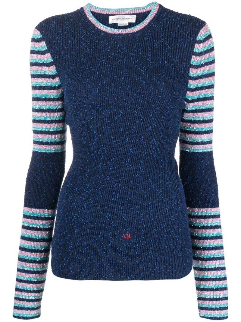 Victoria Beckham logo-embroidered striped jumper - Blue von Victoria Beckham