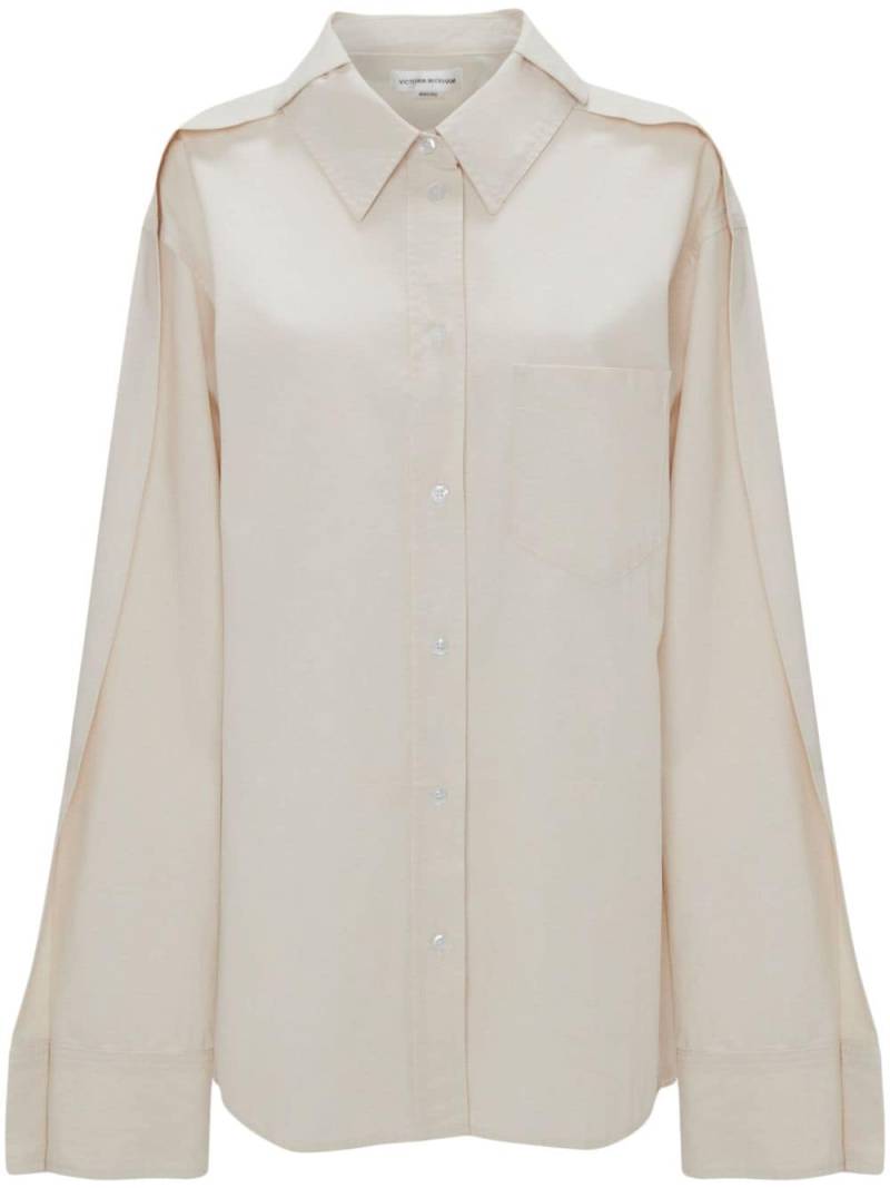 Victoria Beckham pleat-detail denim shirt - Neutrals von Victoria Beckham