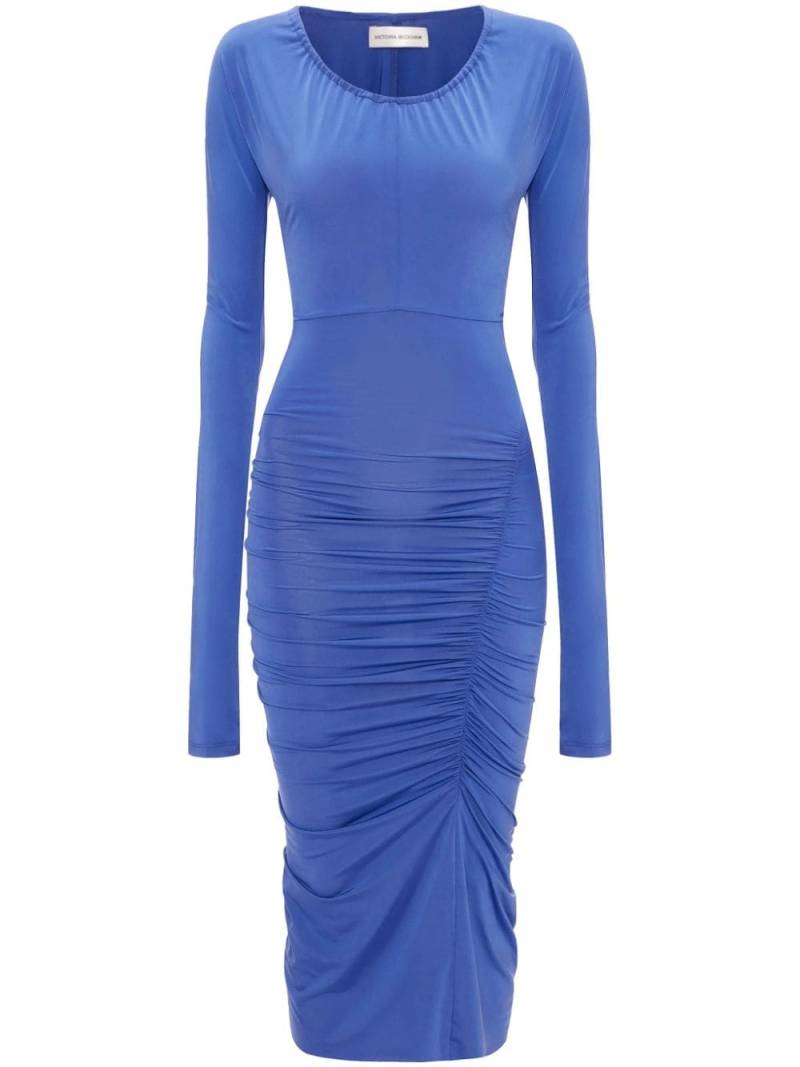 Victoria Beckham ruched long-sleeve midi dress - Blue von Victoria Beckham