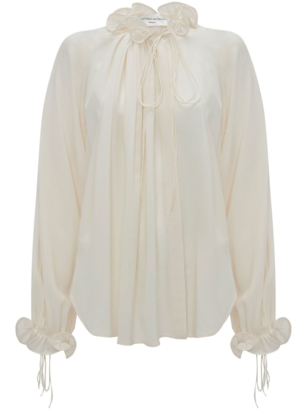Victoria Beckham ruffle-trim pleated silk blouse - White von Victoria Beckham