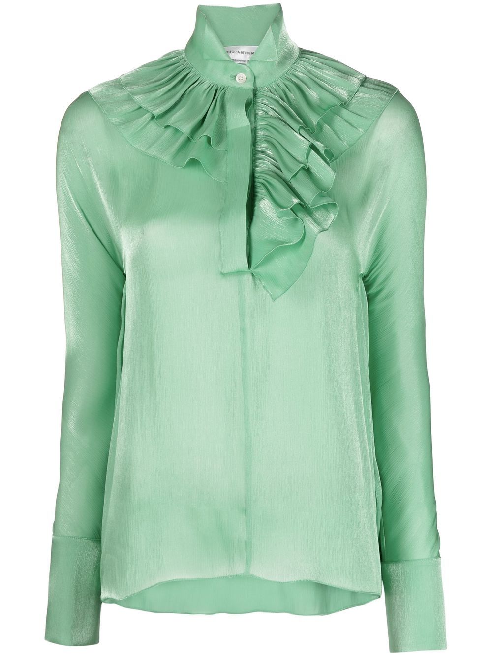 Victoria Beckham ruffled band-collar silk blouse - Green von Victoria Beckham