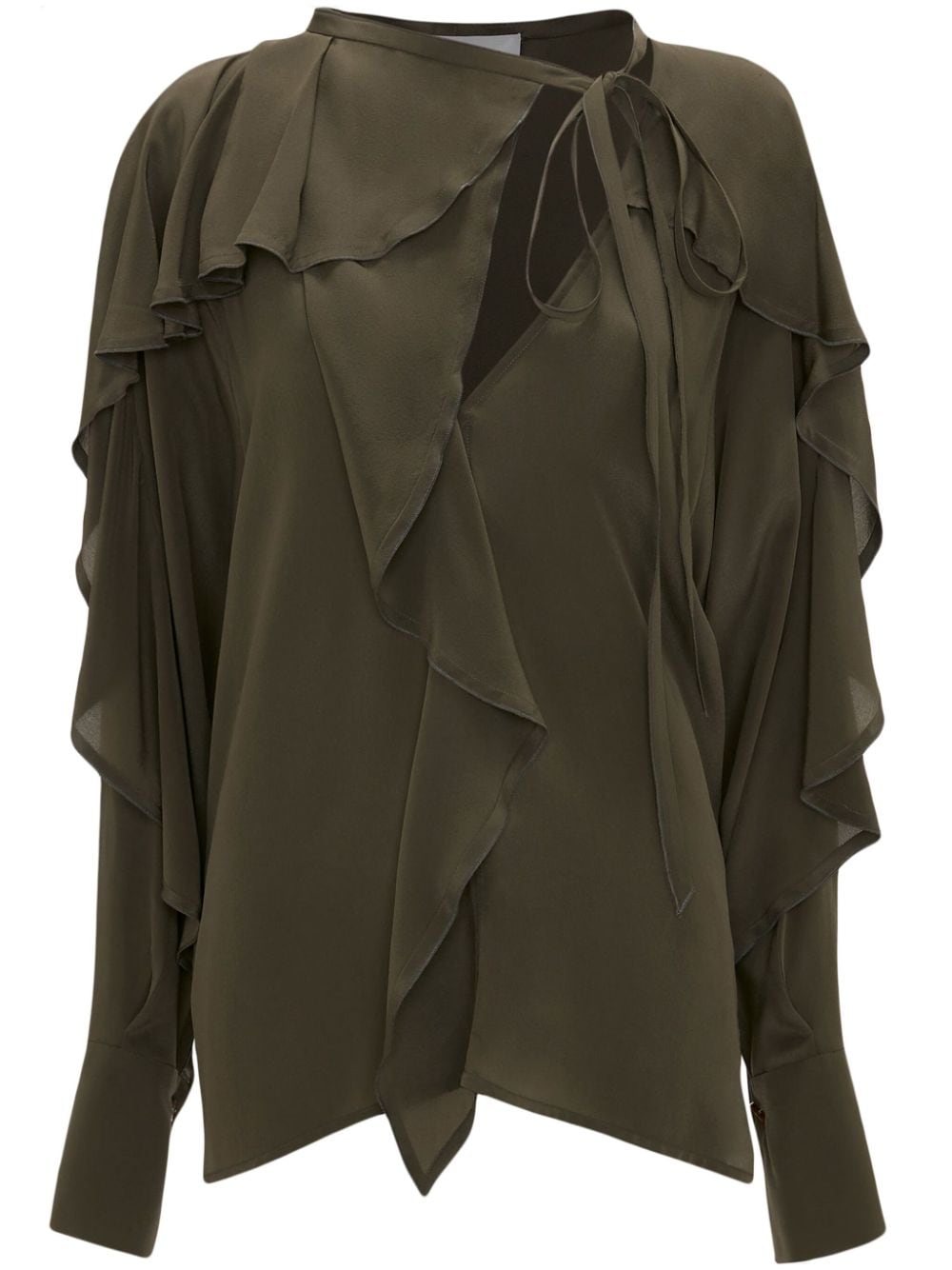 Victoria Beckham tie-detail ruffled silk blouse - Green von Victoria Beckham