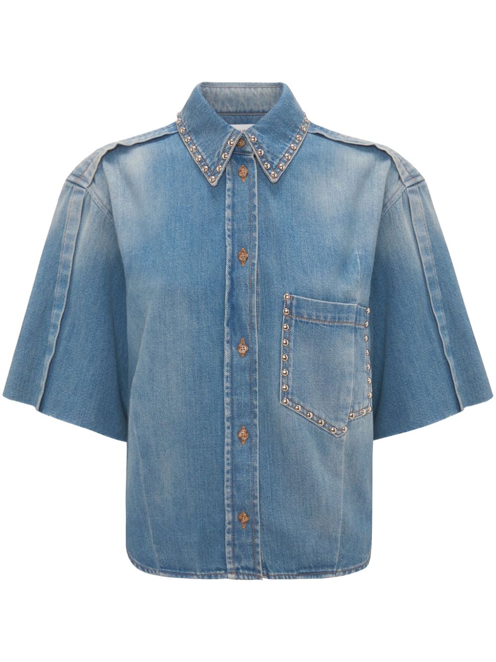 Victoria Beckham studded short-sleeve denim shirt - Blue von Victoria Beckham