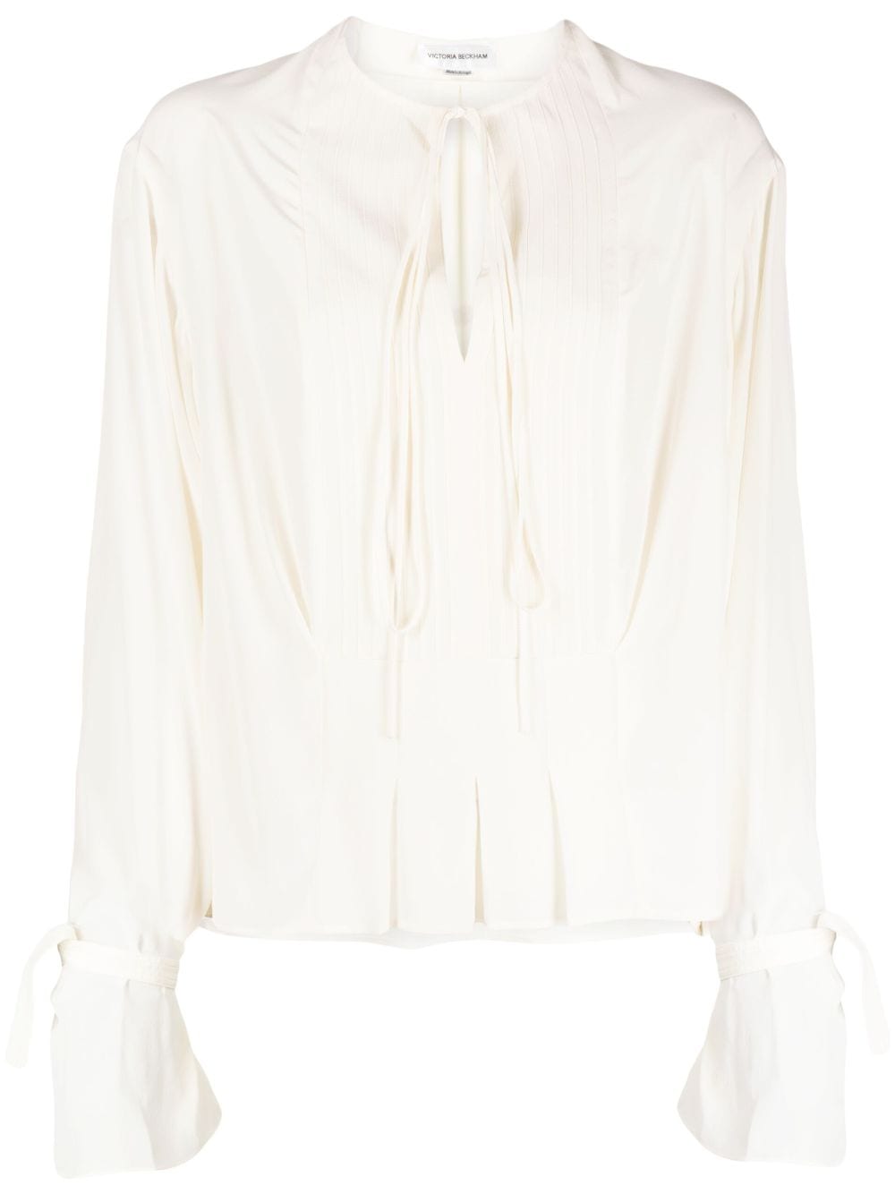 Victoria Beckham tie-fastening pintuck silk blouse - White von Victoria Beckham