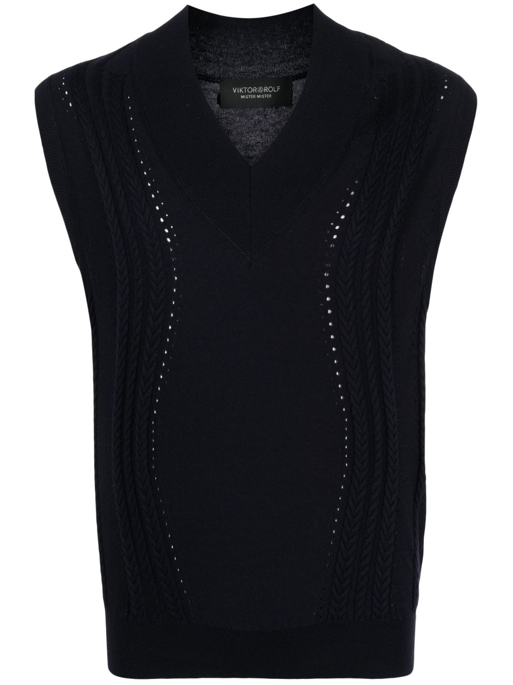 Viktor & Rolf cable-knit V-neck vest - Blue von Viktor & Rolf