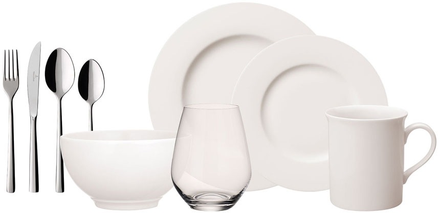 Villeroy & Boch Kombiservice »Geschirr-Set, Service Twist White 4 Friends«, (Set, 36 tlg.), ideal für den Alltag inkl. Gläser und Besteck, 36 Teile für 4 Personen von Villeroy & Boch
