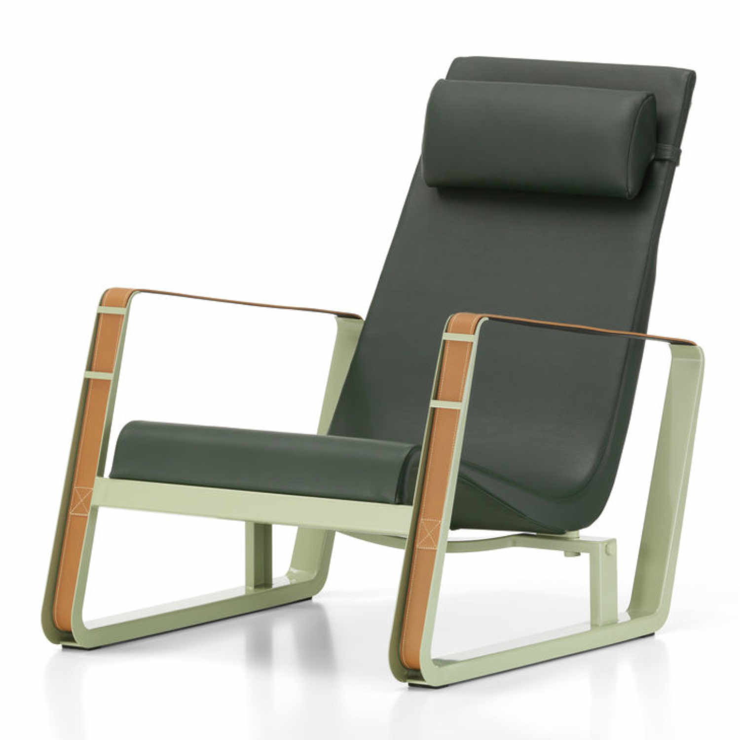 Cité Leder-Loungesessel, Lederbezug premium f nero, Untergestell métal brut pulverbeschichtet (transparent, glatt), Gleiter gleiter für teppichböden von Vitra