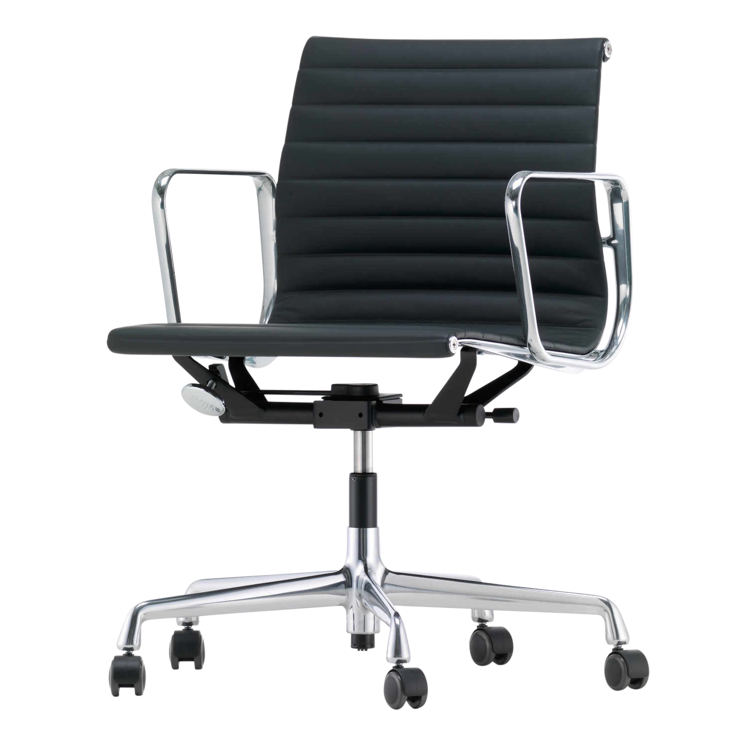 EA117 Aluminium Chair Leder-Bürodrehstuhl, Leder/Rückseite Plano 21/19 dimgrey / sierragrau, Untergestell aluminium poliert, Rollen rolle weich geb... von Vitra