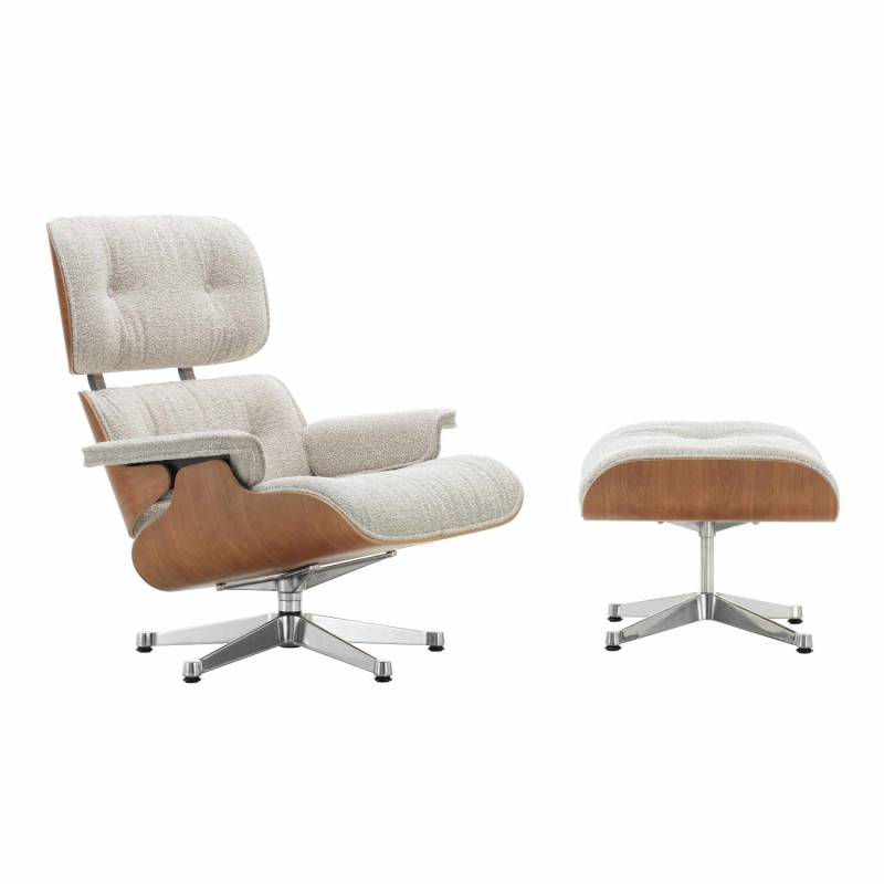 Eames Lounge Chair & Ottoman Fabric Edition, Masse neue masse, Schale santos palisander, Bezug stoff nubia anthrazit/schwarz, Untergestell poliert ... von Vitra