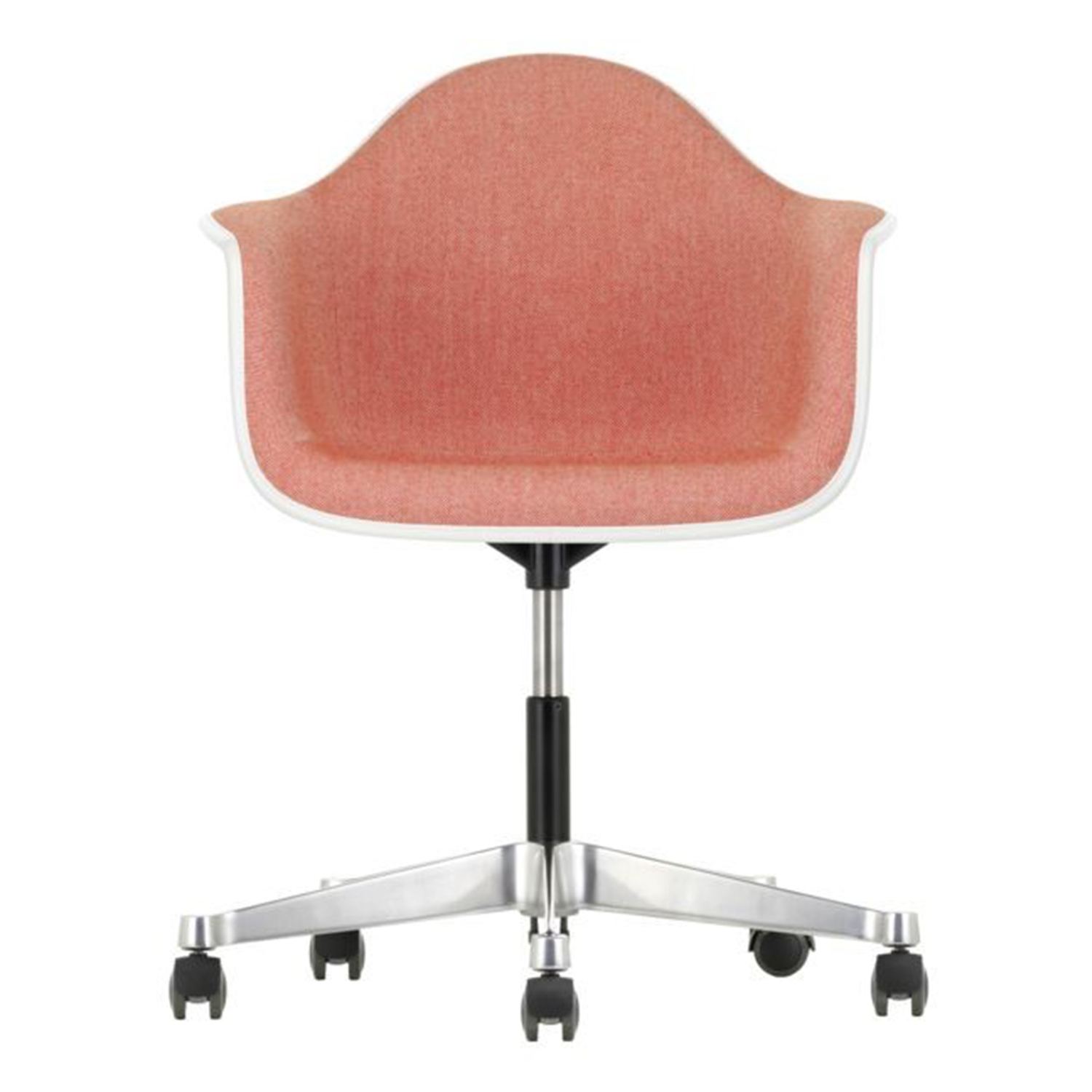 Eames Plastic Armchair Chair RE PACC Sitzpolster Bürodrehstuhl, Sitzschale RE eisgrau re, Stoff Hopsak F60 meerblau/elfenbein, Keder weiss, Rollen ... von Vitra