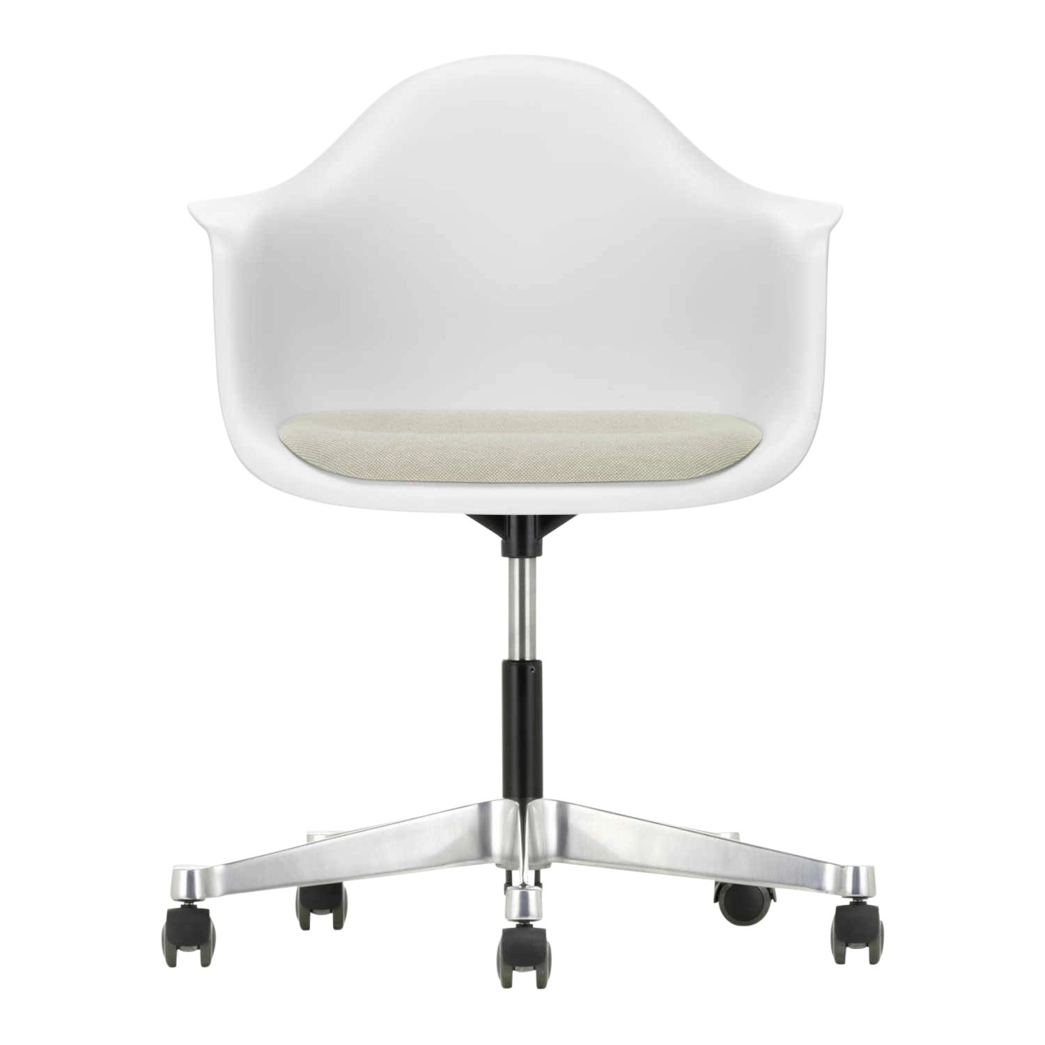 Eames Plastic Armchair RE PACC Sitzpolster Bürodrehstuhl, Sitzschale RE granitgrau re, Stoff Hopsak F60 gelb/elfenbein, Rollen rolle weich gebremst... von Vitra