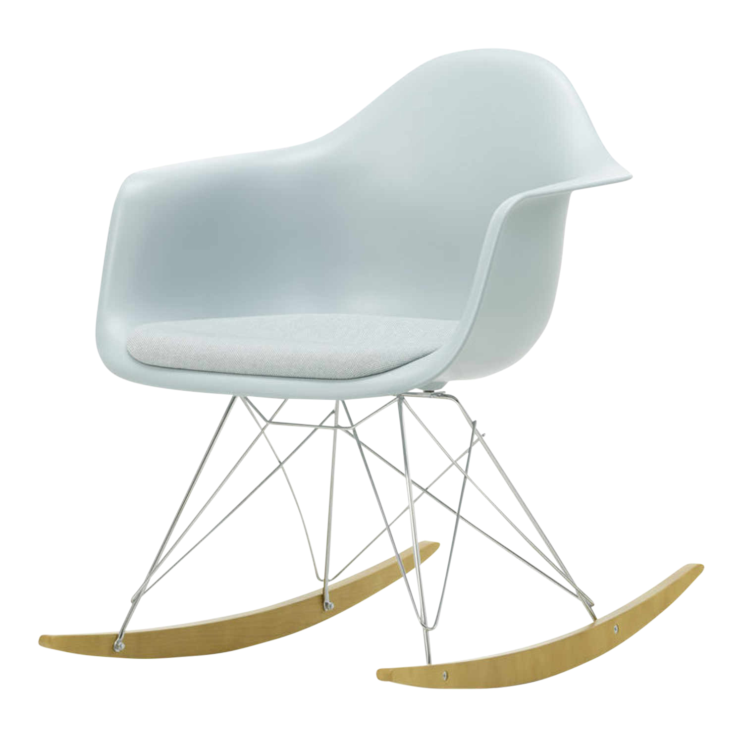 Eames Plastic Armchair RAR Sitzpolster Schaukelstuhl, Sitzschale weiss, Stoff Hopsak F60 nero/elfenbein, Drahtuntergestell glanzchrom 00, Schaukelk... von Vitra