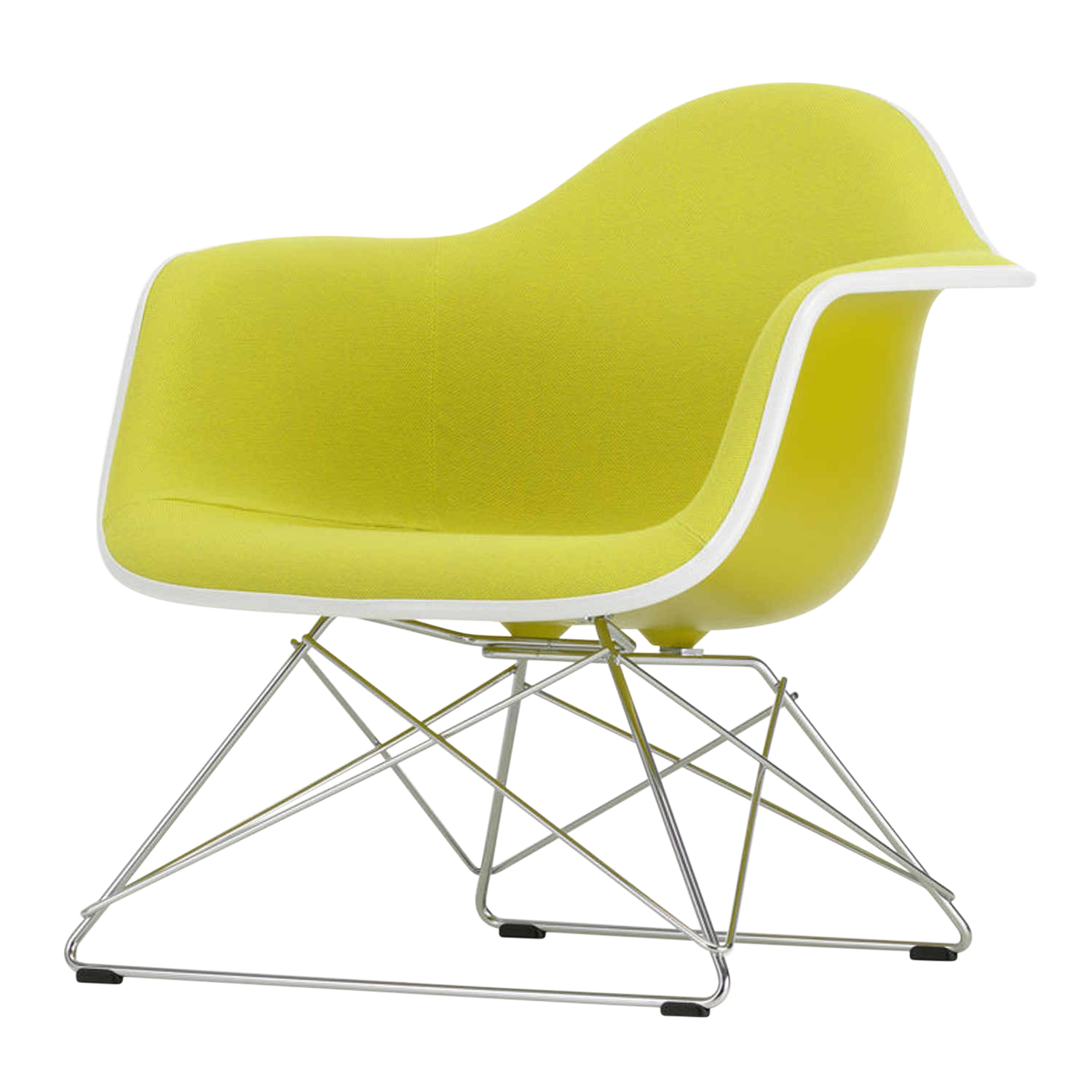 Eames Plastic Lounge Armchair RE LAR Vollpolster Sessel, Sitzschale RE citron re, Stoff Hopsak F60 gelb/elfenbein, Keder weiss, Drahtuntergestell g... von Vitra