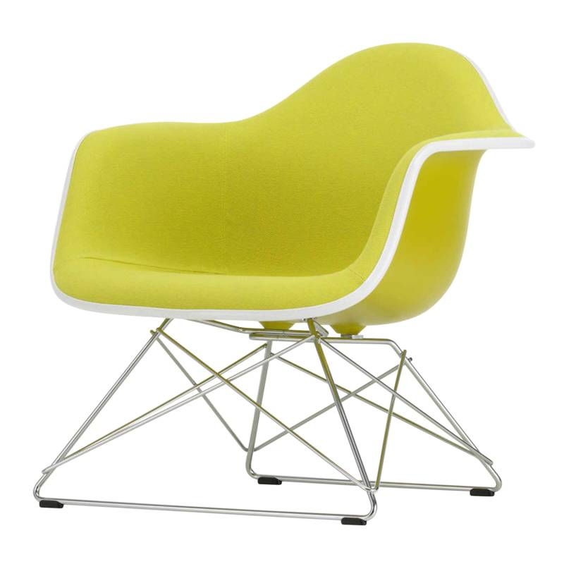 Eames Plastic Lounge Armchair RE LAR Vollpolster Sessel, Sitzschale RE citron re, Stoff Hopsak F60 gelb/elfenbein, Keder weiss, Drahtuntergestell g... von Vitra