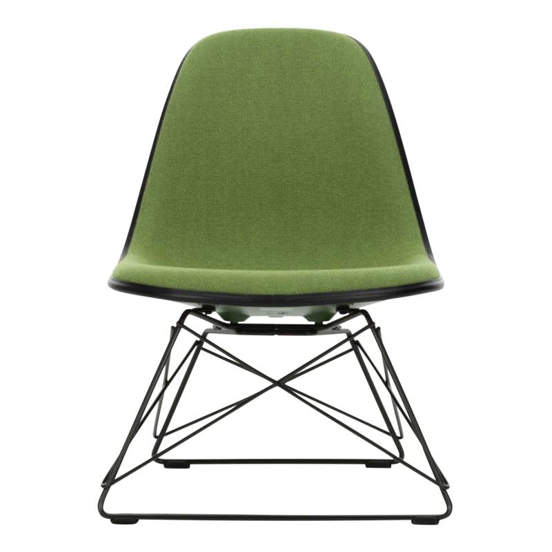 Eames Plastic Lounge Side Chair RE LSR Vollpolster Sessel, Sitzschale RE cotton white re, Stoff Hopsak F60 dunkelgrau/nero, Keder weiss, Drahtunter... von Vitra