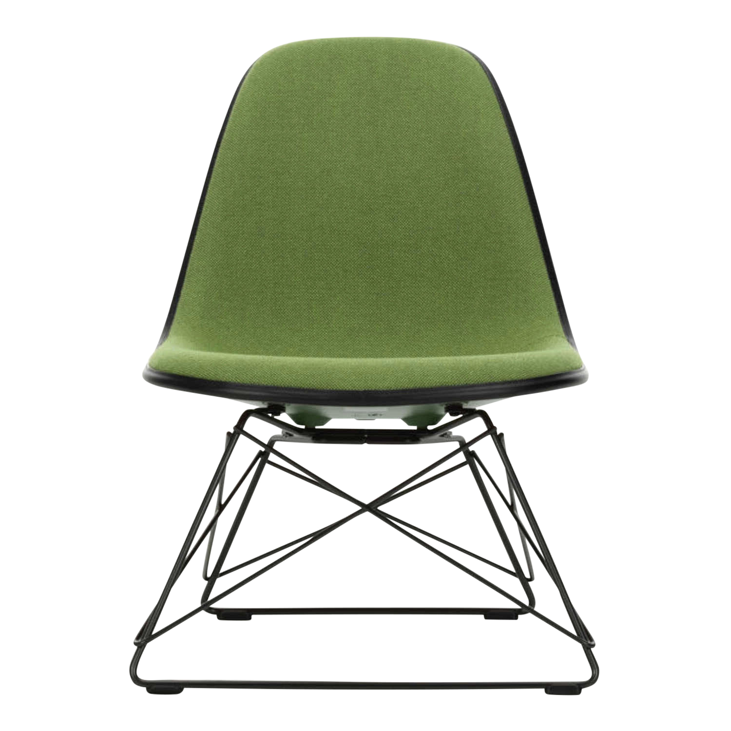 Eames Plastic Lounge Side Chair RE LSR Vollpolster Sessel, Sitzschale RE cotton white re, Stoff Hopsak F60 grün/elfenbein, Keder basic dark, Drahtu... von Vitra