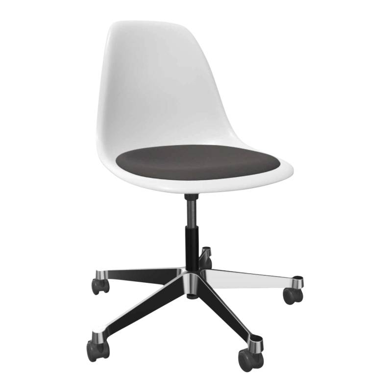 Eames Plastic Side Chair RE PSCC Sitzpolster Bürodrehstuhl, Sitzschale RE senf re, Stoff Hopsak F60 nude/elfenbein, Rollen rolle hart gebremst für ... von Vitra