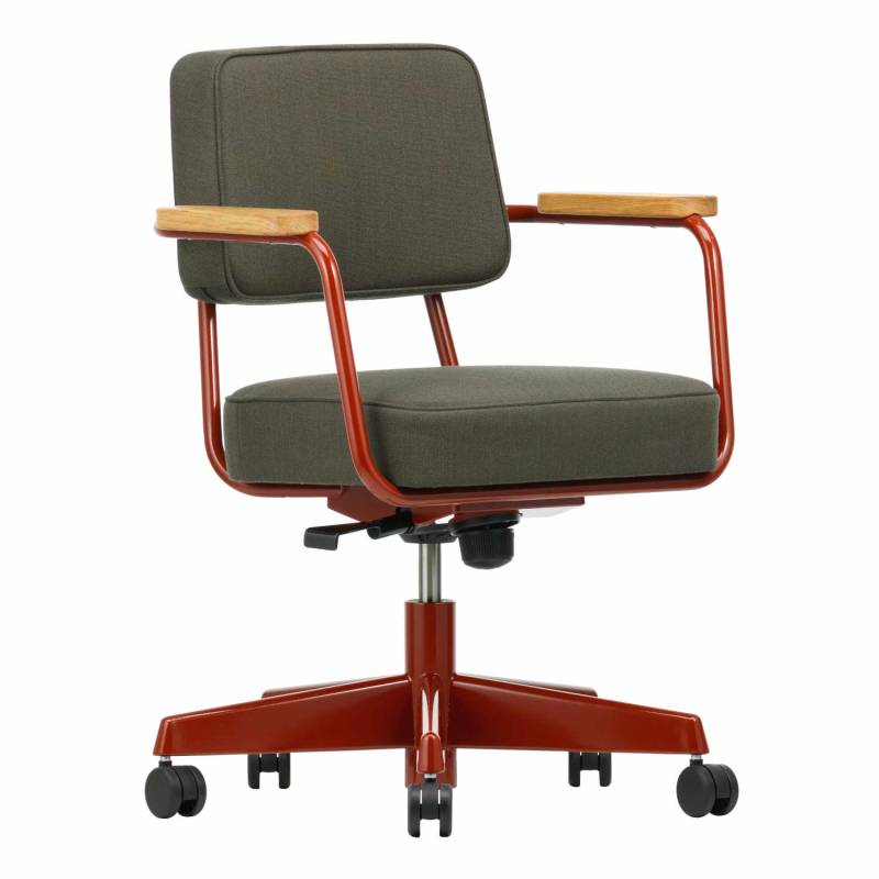 Fauteuil Direction Pivotant Bürodrehstuhl, Bezug stoff twill 01 hellgrau, Armlehne eiche natur massiv geölt, Untergestell blé vert pulverbeschichte... von Vitra