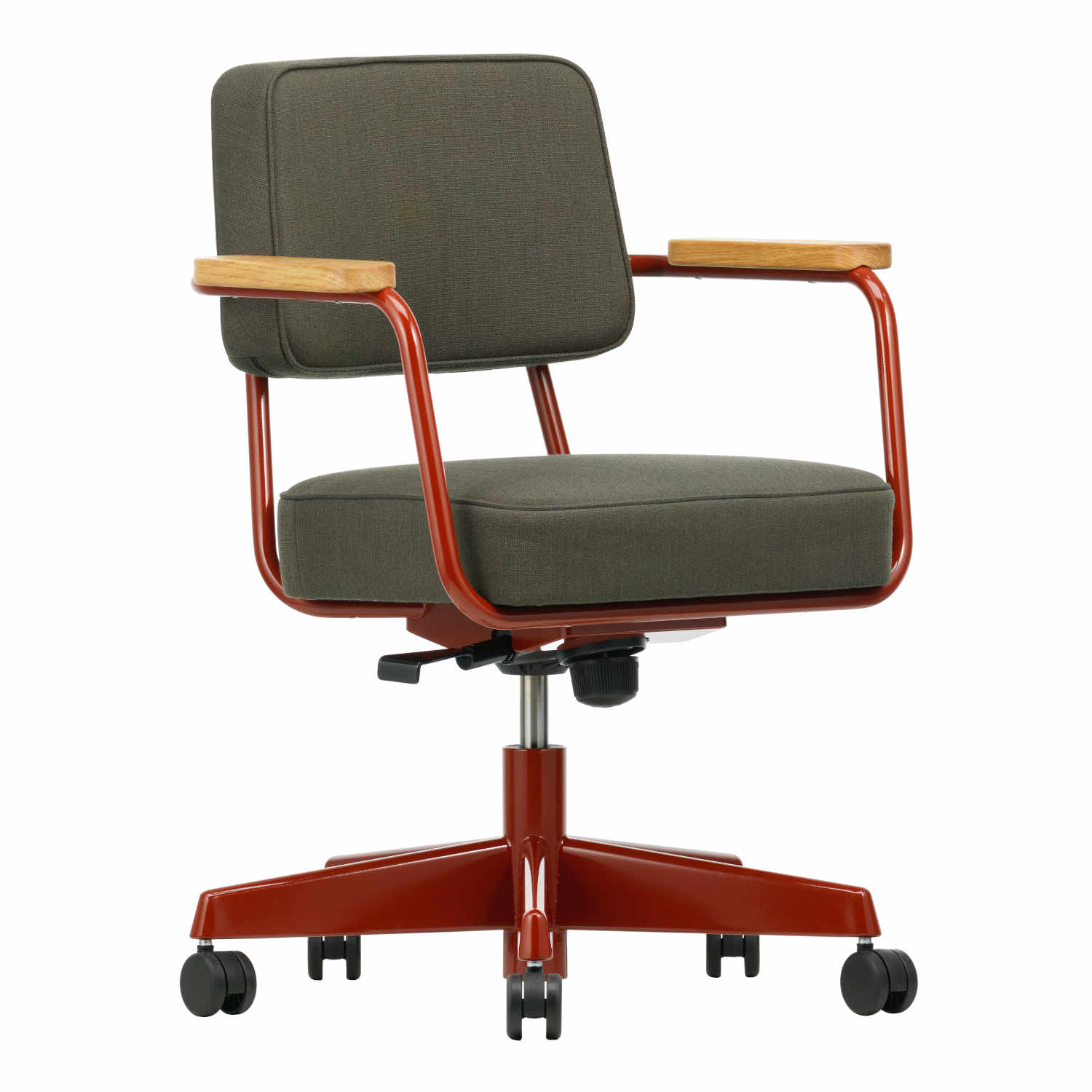 Fauteuil Direction Pivotant Bürodrehstuhl, Bezug stoff twill 06 dunkelgrau, Armlehne eiche dunkel gebeizt massiv, naturholz-schutzlack, Untergestel... von Vitra