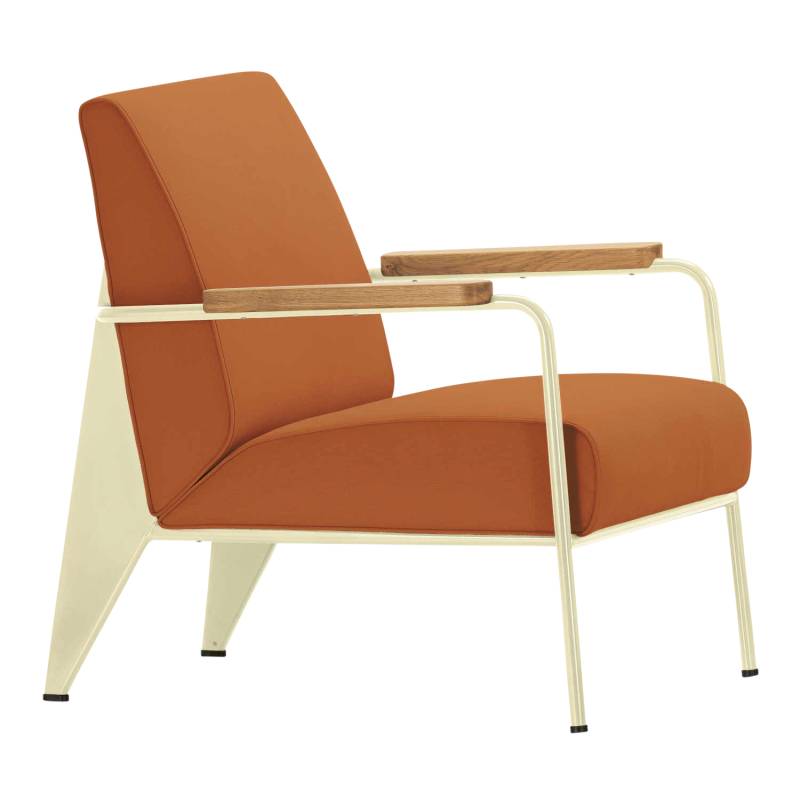 Fauteuil de Salon Stoffsessel, Bezug stoff twill 06 dunkelgrau, Untergestell gris pulverbeschichtet (glatt), Armlehne eiche natur massiv geölt, Gle... von Vitra