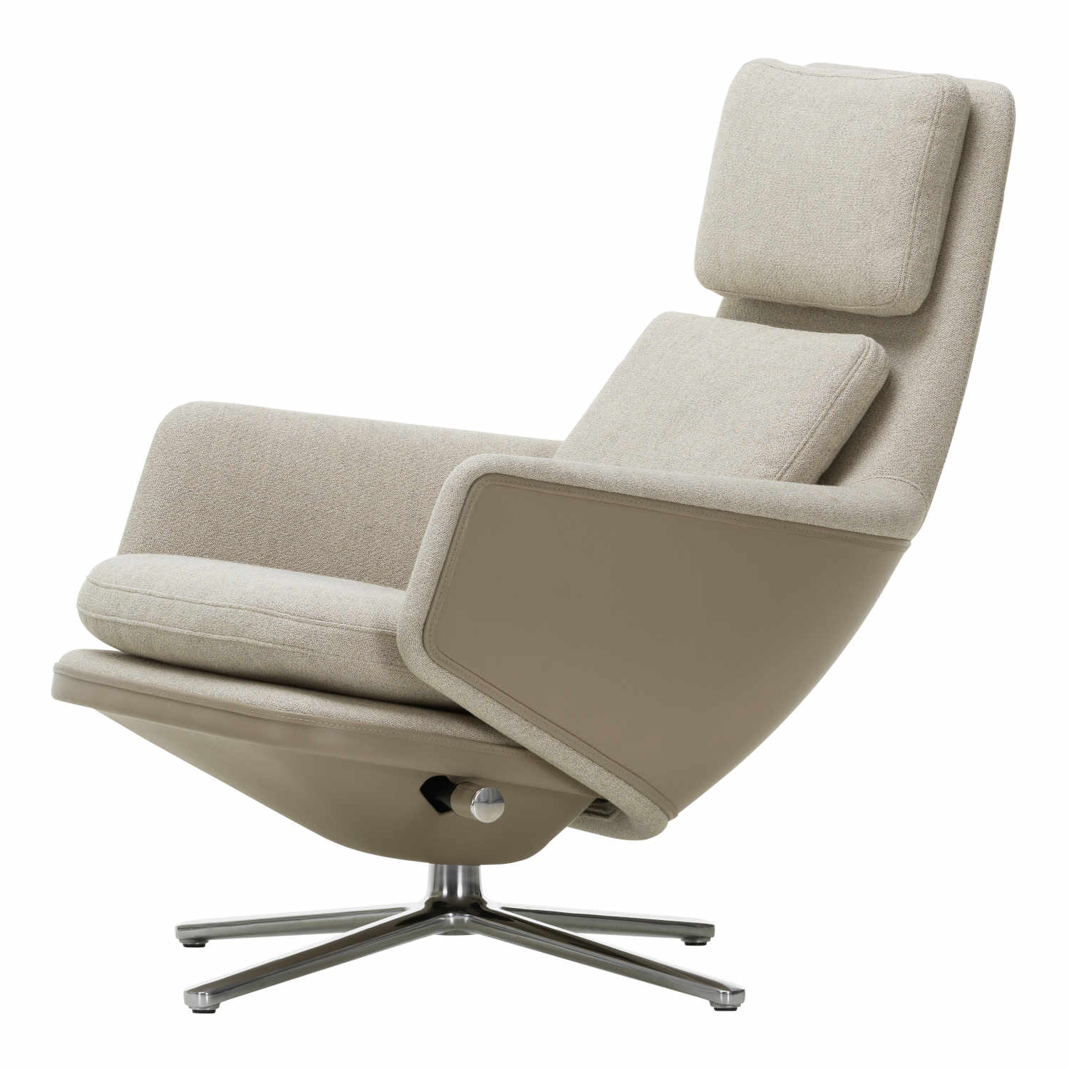 Grand Relax Fabric Sessel, Sitzhöhe 46,5 cm, Bezug stoff dumet beige/grau, Lederbezug forte decor chocolate, Untergestell aluminium poliert von Vitra