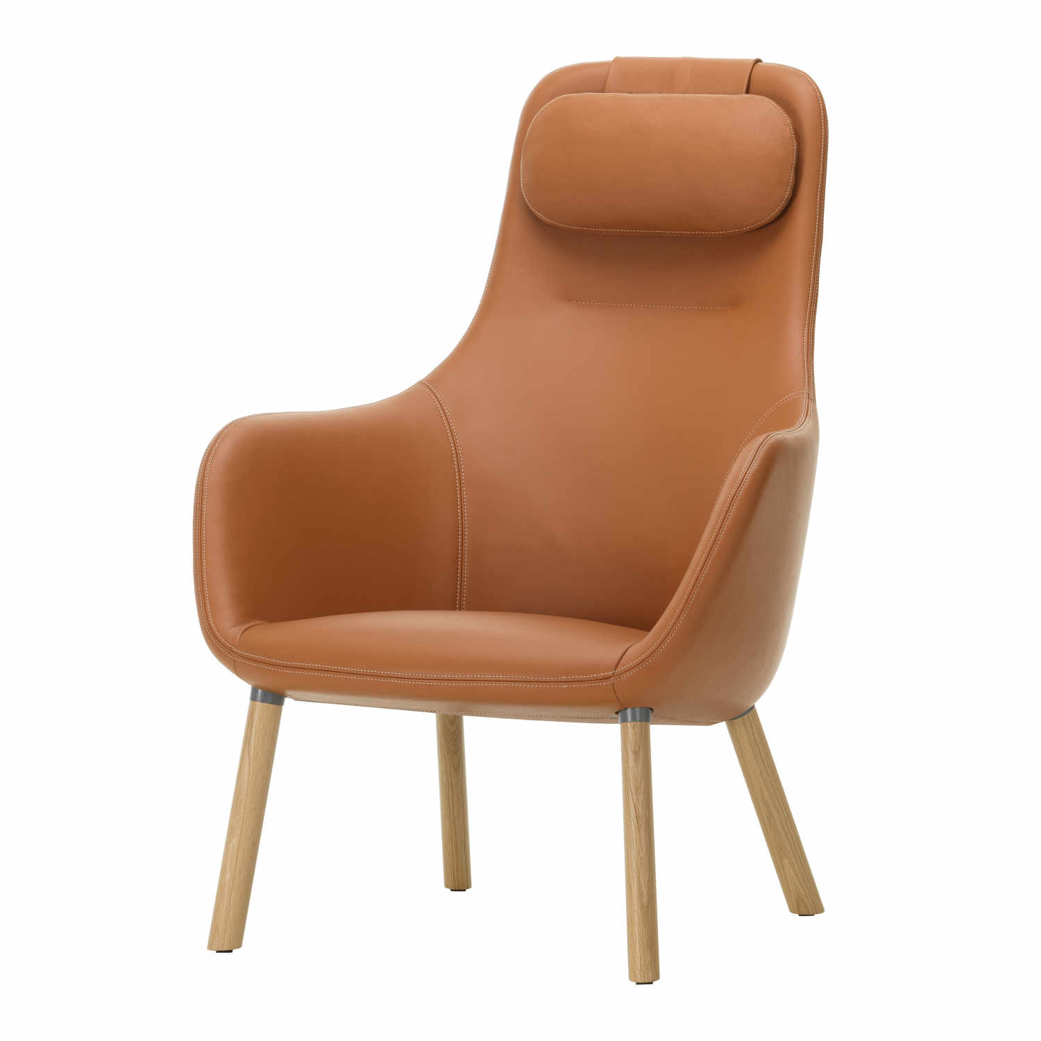 HAL Lounge Chair Ledersessel - integriertes Sitzkissen, Lederbezug premium f ton 73, Untergestell eiche natur, naturholz-schutzlack 10, Gleiter gle... von Vitra