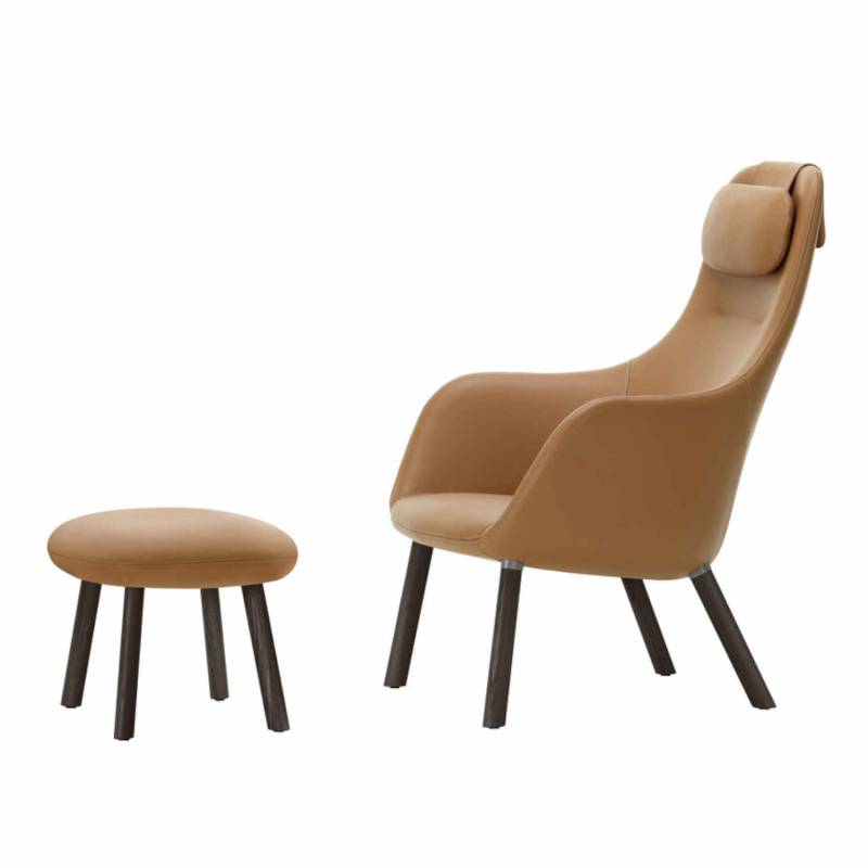 HAL Lounge Chair Ledersessel & Ottoman - integriertes Sitzkissen, Lederbezug premium f kastanie 69, Untergestell eiche natur, naturholz-schutzlack ... von Vitra