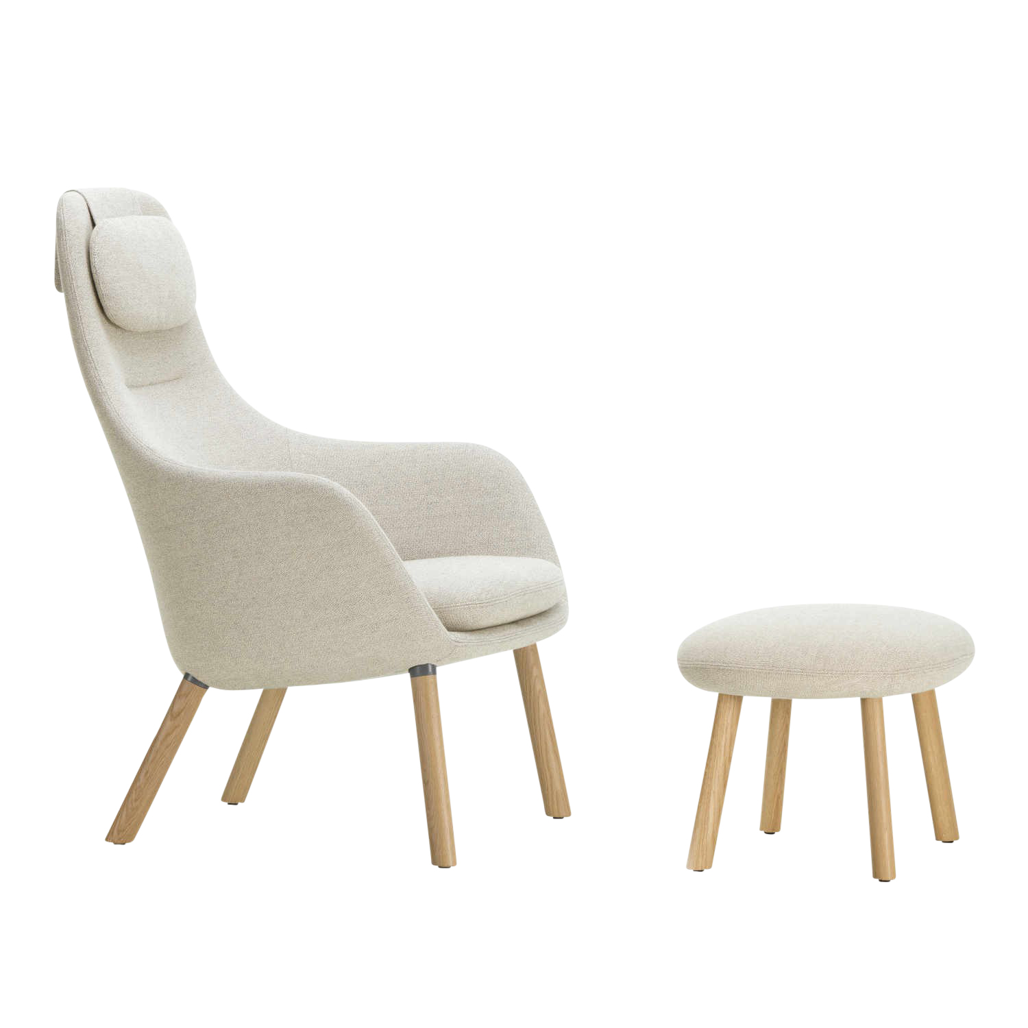 HAL Lounge Chair Stoffsessel & Ottoman, Bezug stoff volo 02 dunkelgrau, Untergestell eiche natur, naturholz-schutzlack 10, Gleiter gleiter für tepp... von Vitra