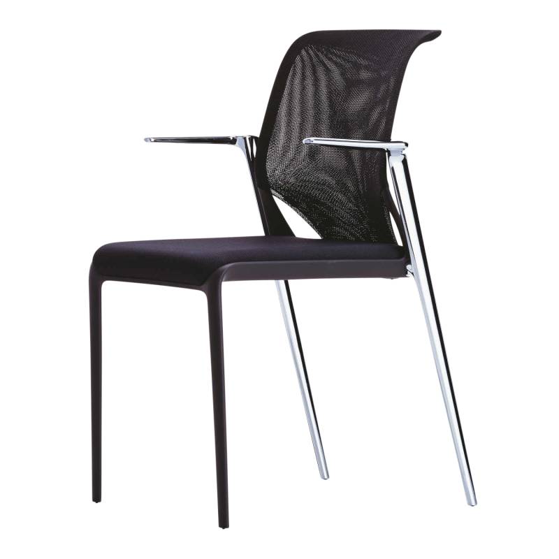 MedaSlim Armlehnstuhl, Sitz Stoff F20 nova coffee 80, Rücken netline nero 66, Ausführung hinterbeine aluminium beschichtet, Gleiter gleiter für tep... von Vitra