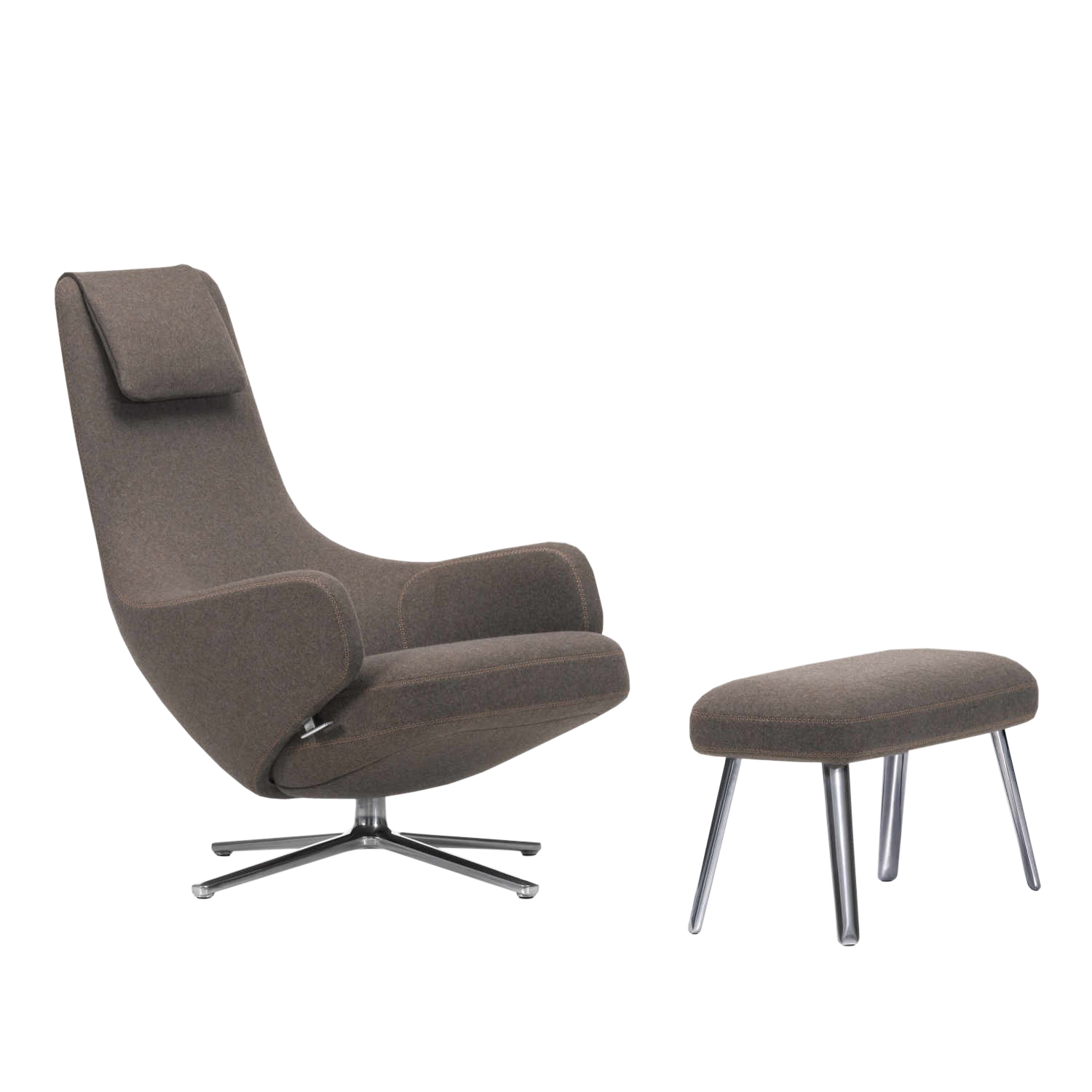 Repos & Panchina Stoffsessel, Sitzhöhe 40 cm, Bezug stoff dumet kiesel melange, Untergestell aluminium poliert, Gleiter gleiter für teppichböden, P... von Vitra