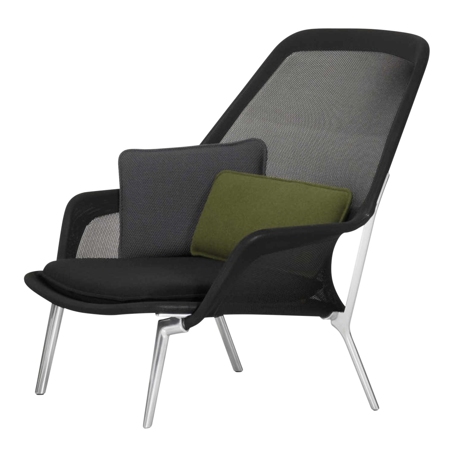 Slow Chair Sessel, Farbe schwarz, Untergestell aluminium poliert, Gleiter gleiter für teppichböden von Vitra