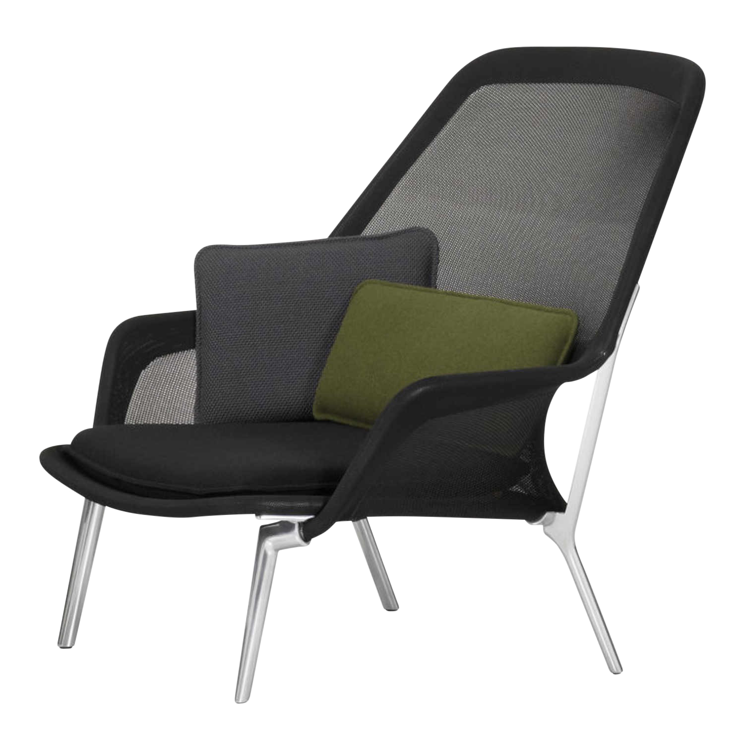 Slow Chair Sessel, Farbe schwarz, Untergestell aluminium poliert, Gleiter gleiter für teppichböden Slow Chair Sessel, Farbe schwarz, Untergestell aluminium poliert, Gleiter gleiter für teppichböden von Vitra