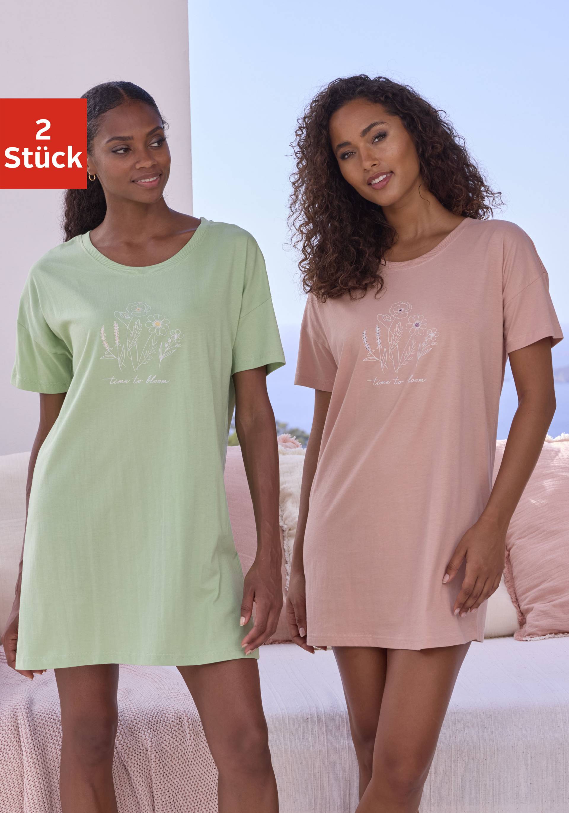 Vivance Dreams Bigshirt, (Set, 2 Stück), mit zart skizziertem Frontdruck von Vivance Dreams