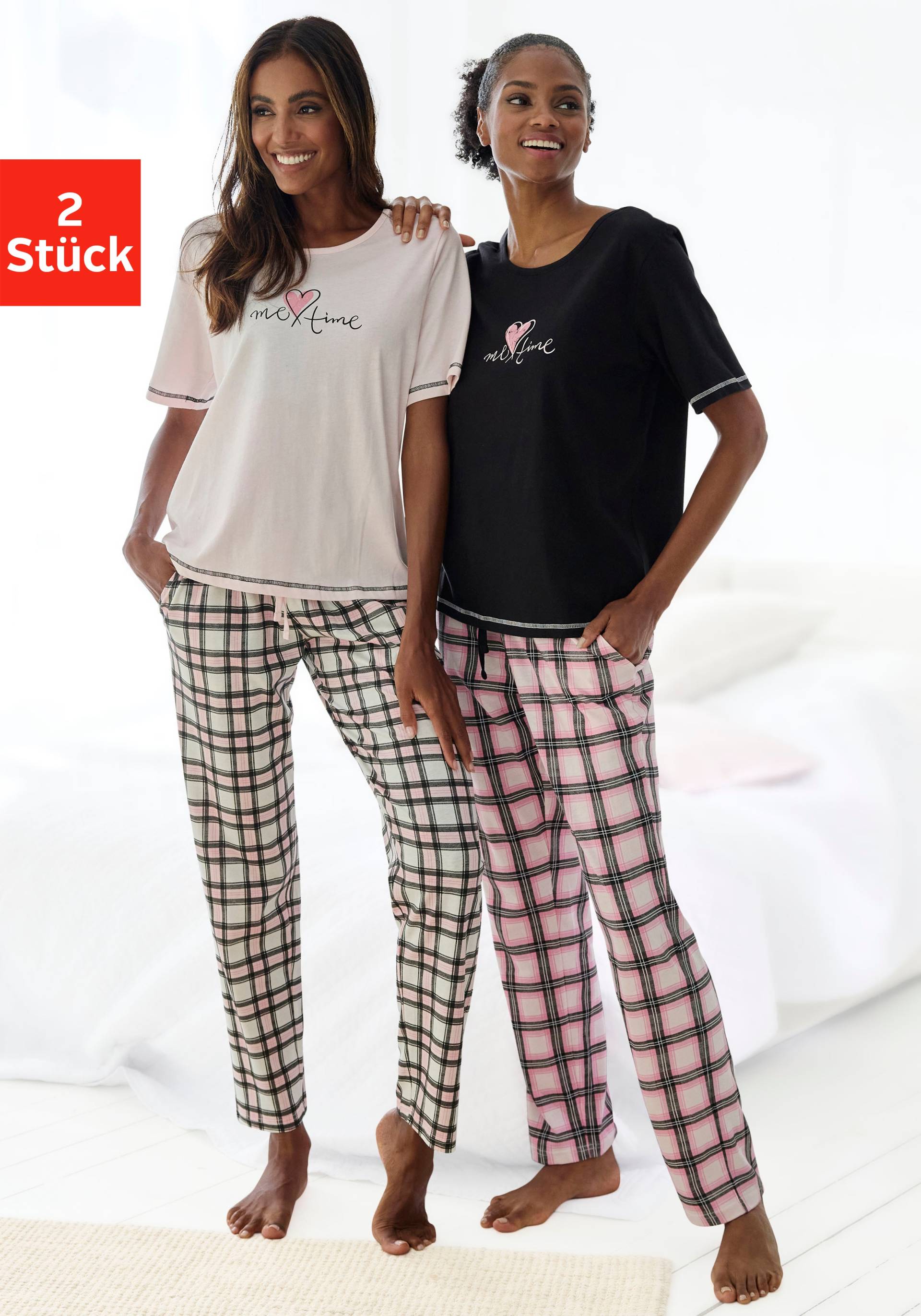 Vivance Dreams Pyjama, (Packung, 4 tlg., 2 Stück), im Doppelpack mit Karomuster von Vivance Dreams