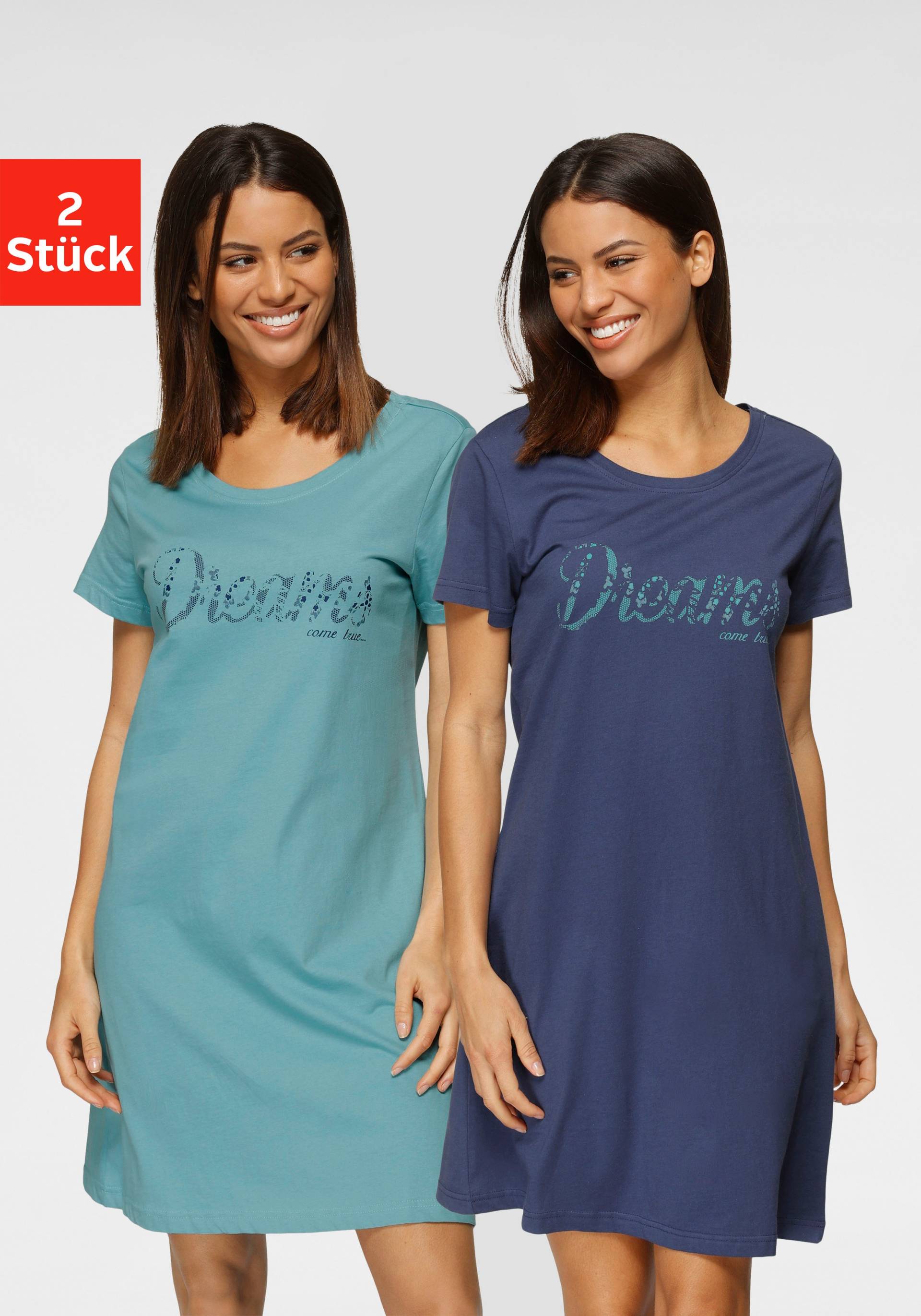 Vivance Dreams Sleepshirt, (2er-Pack), mit Print in Spitzenoptik von Vivance Dreams