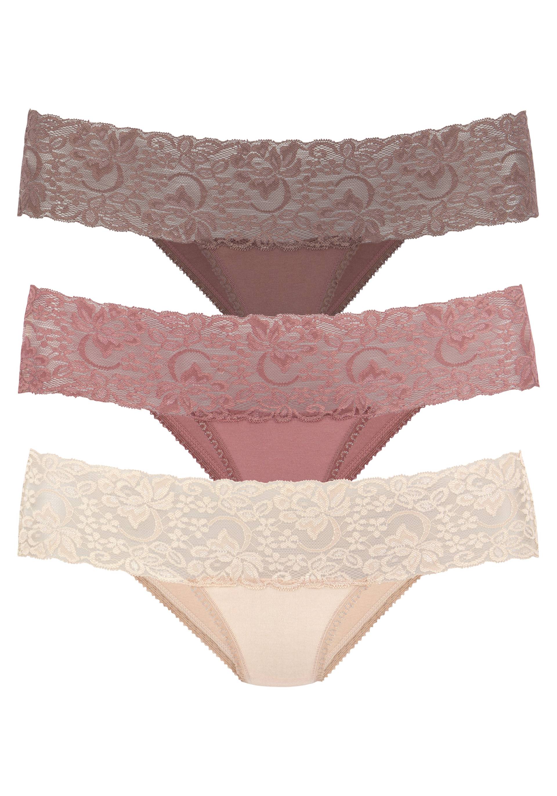 Vivance Brasilslip, (Packung, 3 St.), aus elastischer Baumwolle mit floraler Spitze von Vivance