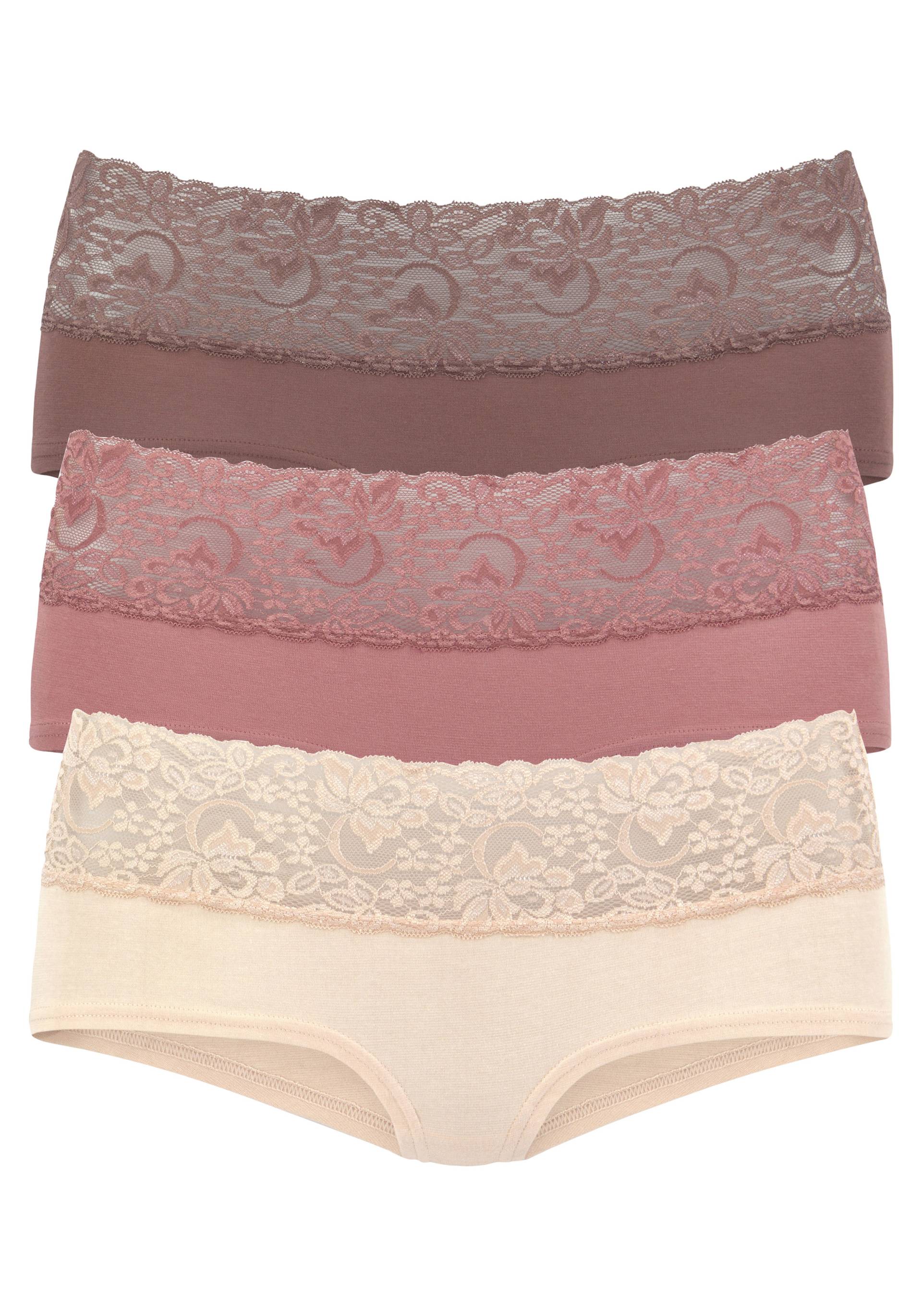 Vivance Panty, (Packung, 3 St.), aus elastischer Baumwolle mit floraler Spitze von Vivance