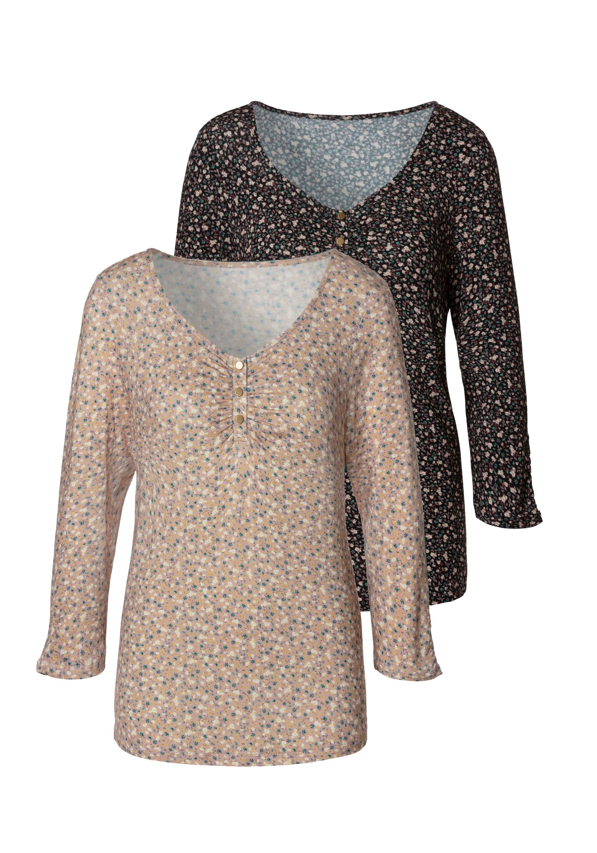 Vivance 3/4-Arm-Shirt »mit kurzer Zierknopfleiste«, (2er-Pack), aus weichem Viskose-Stretch von Vivance
