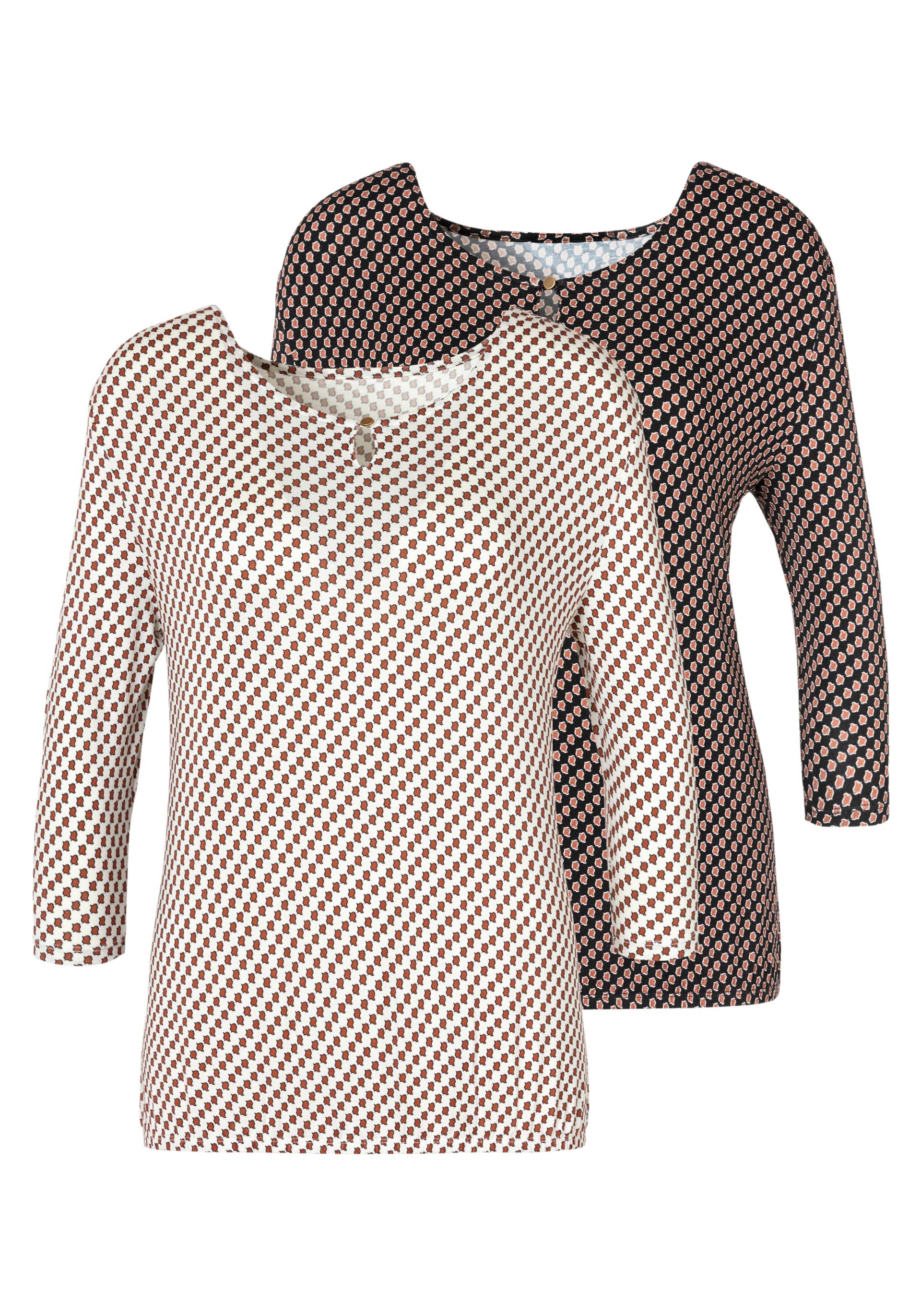 Vivance Rundhalsshirt »mit goldfarbenem Zierknopf am Ausschnitt«, (2er-Pack), aus weichem Viskose-Stretch von Vivance