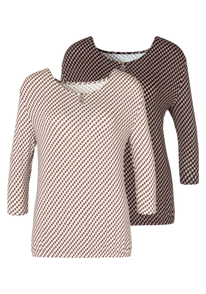 Vivance Rundhalsshirt »mit goldfarbenem Zierknopf am Ausschnitt«, (2er-Pack), aus weichem Viskose-Stretch von Vivance