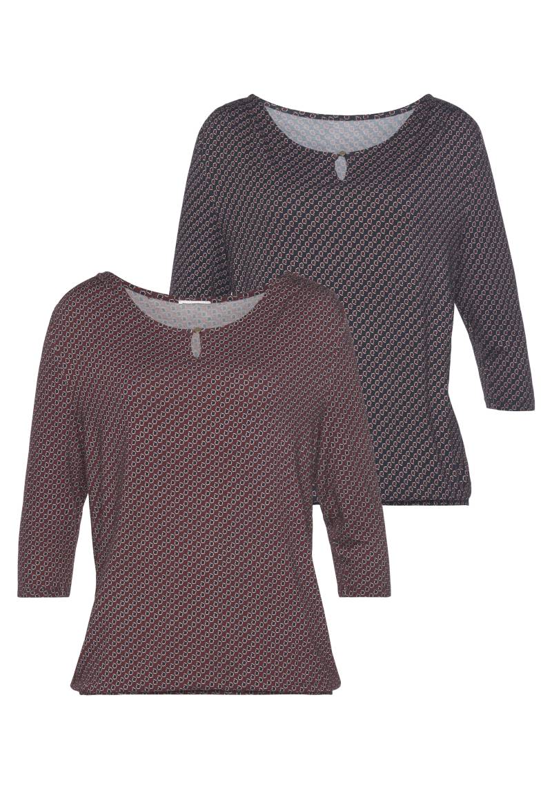 Vivance Rundhalsshirt »mit goldfarbenem Zierknopf am Ausschnitt«, (2er-Pack), aus weichem Viskose-Stretch von Vivance