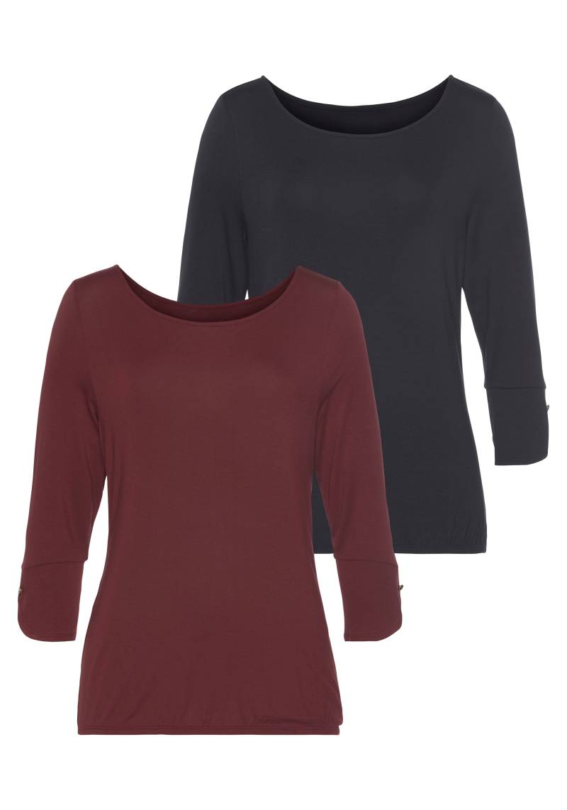 Vivance 3/4-Arm-Shirt »mit Manschetten und goldfarbenen Knöpfen«, (2er-Pack), aus weichem Viskose-Stretch von Vivance